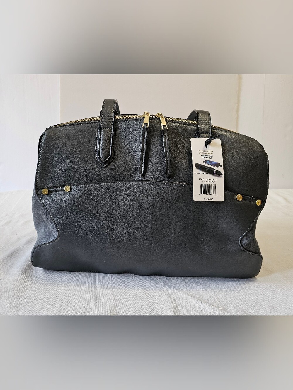 Grey Dual-Zip Structured Satchel Bag With Tutilo Boost Included